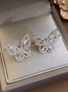 Andkiss 1對水鑽紋理鏤空蝴蝶造型耳釘 - 金黃色 - 查看 2