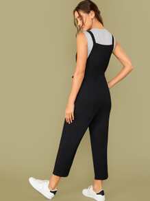 SHEIN EZwear 側口袋腰帶背帶連身長褲