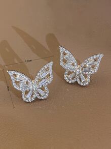 Andkiss 1對水鑽紋理鏤空蝴蝶造型耳釘 - 金黃色 - 查看 3