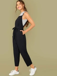 SHEIN EZwear 側口袋腰帶背帶連身長褲