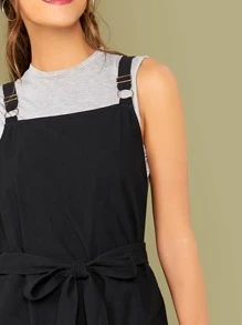 SHEIN EZwear 側口袋腰帶背帶連身長褲