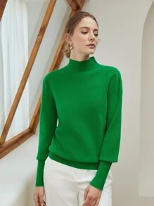 MOTF PREMIUM Áo len nữ màu trơn Giải trí - màu xanh lá - Xem 6