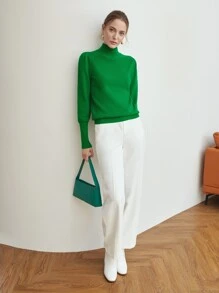 MOTF PREMIUM Áo len nữ màu trơn Giải trí - màu xanh lá - Xem 8