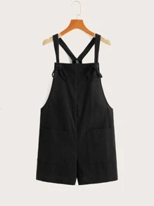 SHEIN EZwear Knot Front Dual Pocket Overalls - Black - View 1