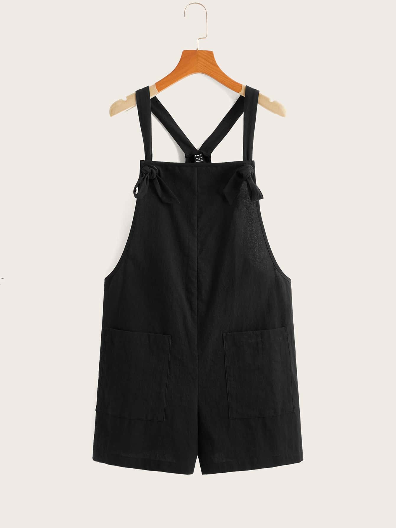 SHEIN EZwear Knot Front Dual Pocket Overalls - Black - View 1