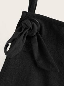 SHEIN EZwear Knot Front Dual Pocket Overalls - Black - View 3