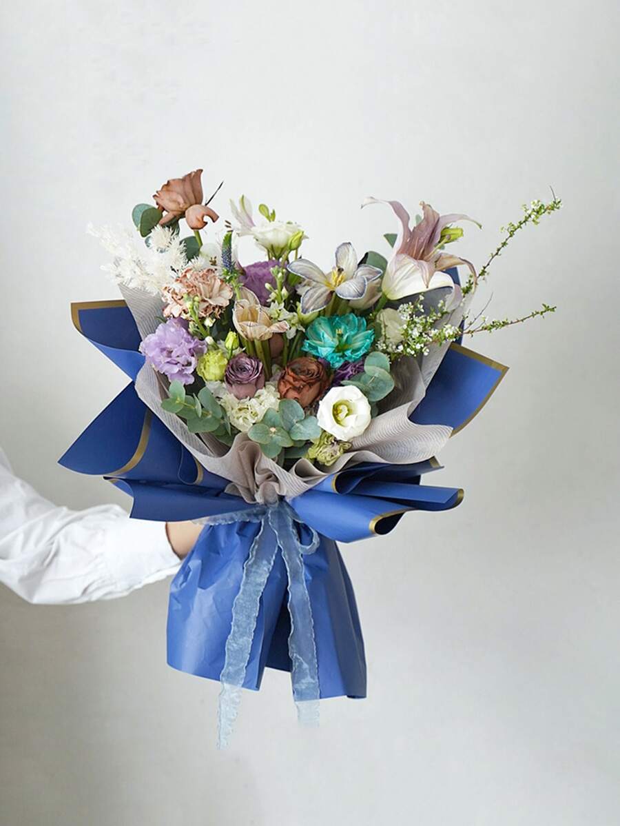 10 cái Kim loại Trim Giấy gói Hoa không thấm nước - Xanh đậm - Xem 1