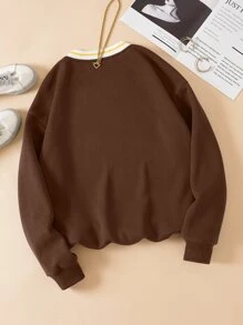 SHEIN Qutie Letter Graphic Striped Trim Thermal Lined Pullover Graduation,Back To School Outfits,Graduation,Teacher Outfits For Women,Back To School