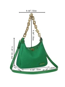 Letter Patch Decor Chain Hobo Bag - Green - View 5