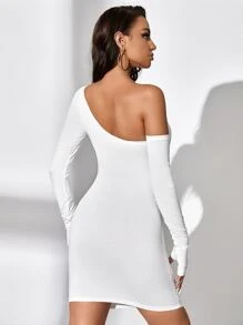 SHEIN SXY Vestido ajustado de cuello asimétrico con abertura - Blanco - Ver 2