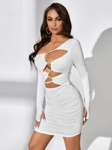 SHEIN SXY Vestido ajustado de cuello asimétrico con abertura - Blanco - Ver 6