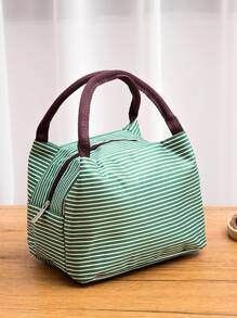 1 pieza Bolsa de almuerzo con patrón de rayas de trompeta - Verde - Ver 5