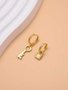 Key & Lock Drop Earrings - Purple - View 2