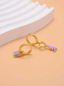 Key & Lock Drop Earrings - Purple - View 4