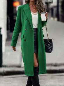 SHEIN LUNE Abrigo de cuello con solapa de doble botonadura - Verde - Ver 3