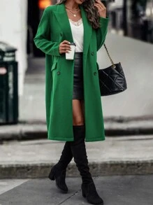 SHEIN LUNE Abrigo de cuello con solapa de doble botonadura - Verde - Ver 4