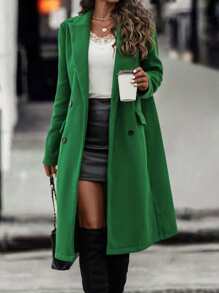 SHEIN LUNE Abrigo de cuello con solapa de doble botonadura - Verde - Ver 5