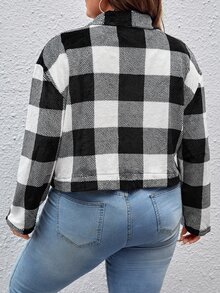 SHEIN LUNE Plus Buffalo Plaid Print Drop Shoulder Shacket Jacket - Black and White - View 2