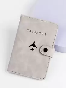 gessy Airplane & Letter Graphic Passport Case Vacation Accessories For Holiday Season Travel Stuff Travel Organiser Travel Items Travel Wallet Passport Holder Passport Wallet Beach Vacation Bag Summer Christmas Vacation - Grey - View 1