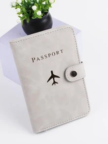 gessy Airplane & Letter Graphic Passport Case Vacation Accessories For Holiday Season Travel Stuff Travel Organiser Travel Items Travel Wallet Passport Holder Passport Wallet Beach Vacation Bag Summer Christmas Vacation - Grey - View 2