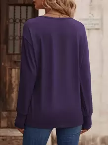 EMERY ROSE Button Detail Drop Shoulder Tee Fall Cloth For Women