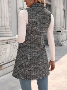 SHEIN Clasi Chaleco de tweed de doble botonadura - Blanco y Negro - Ver 2