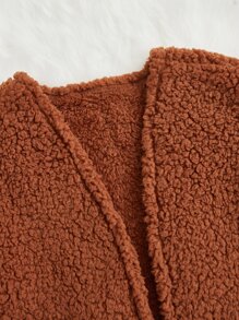 SHEIN Baby Open Front Teddy Coat & Tank Top & Trousers - Burnt Orange - View 5