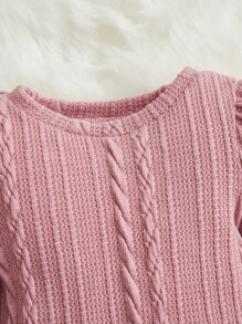 SHEIN Baby Cable Knit Puff Sleeve Tee Dress - Dusty Pink - View 4