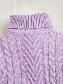 SHEIN Baby Cable Knit Turtleneck Jumper - Lilac Purple - View 3