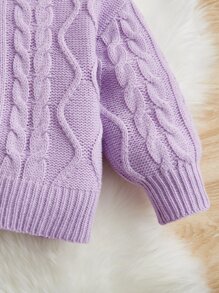 SHEIN Baby Cable Knit Turtleneck Jumper - Lilac Purple - View 4