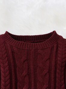 SHEIN Bebé Jersey ribete con fruncido tejido de cable - Granate - Ver 3