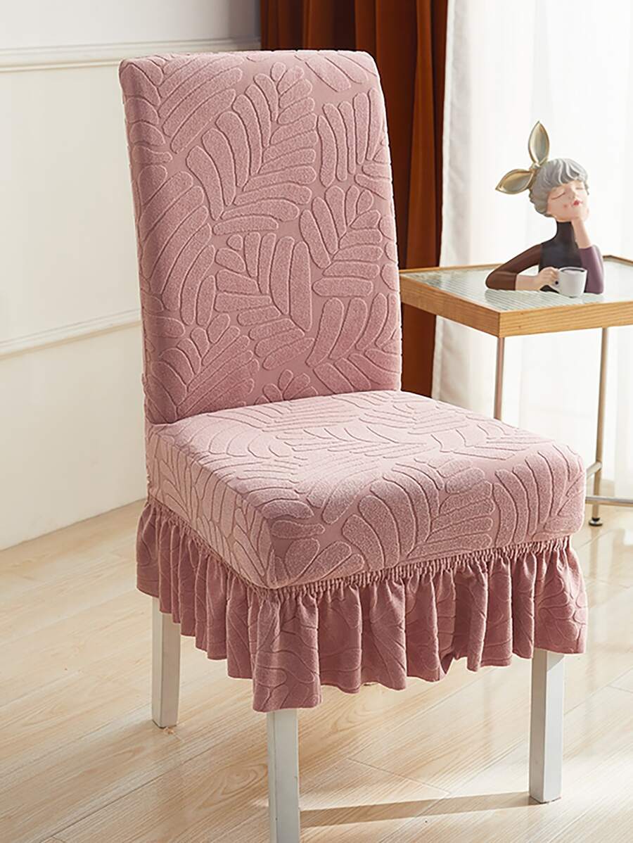 1入組葉子圖案荷葉邊椅套 - 粉色 - 查看 1