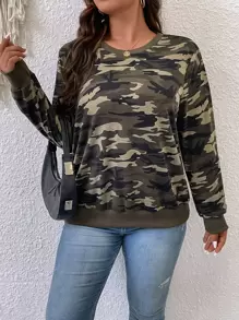 Calvaya Plus Camo Print Sweatshirt - Multicolor - View 1