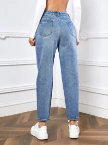 SHEIN EZwear Butterfly Print Straight Leg Jeans - Light Wash - View 2