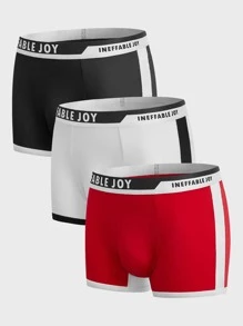 Men 3pcs Letter Tape Contrast Binding Boxer Brief - Multicolor - View 1