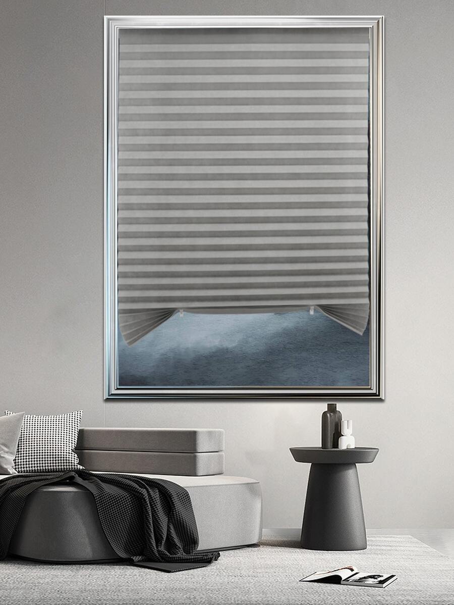 1pc Self-Adhesive Pleated Shade Curtain, Bedroom, Home, Easy Install, Privacy & Sunlight Blocking, Blinds With Uv Protection - Grey - View 1