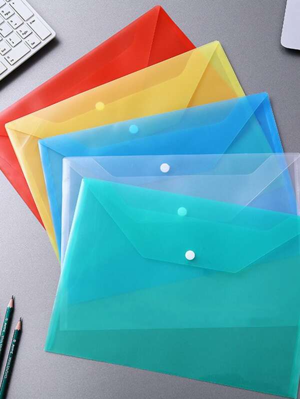 2pcs Plastic Envelopes With Snap Closure, A4 Letter Size, Plastic File