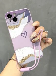 带挂绳的心形图案手机壳 - 彩色 - 查看 2