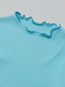 CUNYI Niñas 1 pieza Camiseta unicolor de cuello alto - Azul menta - Ver 4