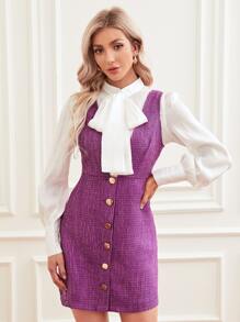 SHEIN Privé Vestido overol con botón delantero tweed sin camisa - Morado - Ver 4