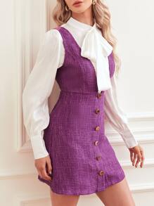 SHEIN Privé Vestido overol con botón delantero tweed sin camisa - Morado - Ver 5