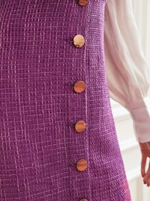 SHEIN Privé Vestido overol con botón delantero tweed sin camisa - Morado - Ver 6
