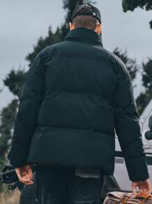 Men Slant Pocket Zip Up Padded Coat - Black - View 2