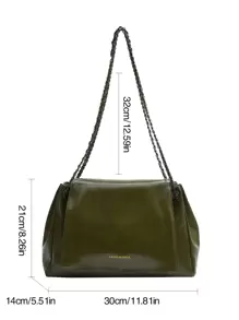 Letter Graphic Flap Shoulder Tote Bag - Olive Green - View 5