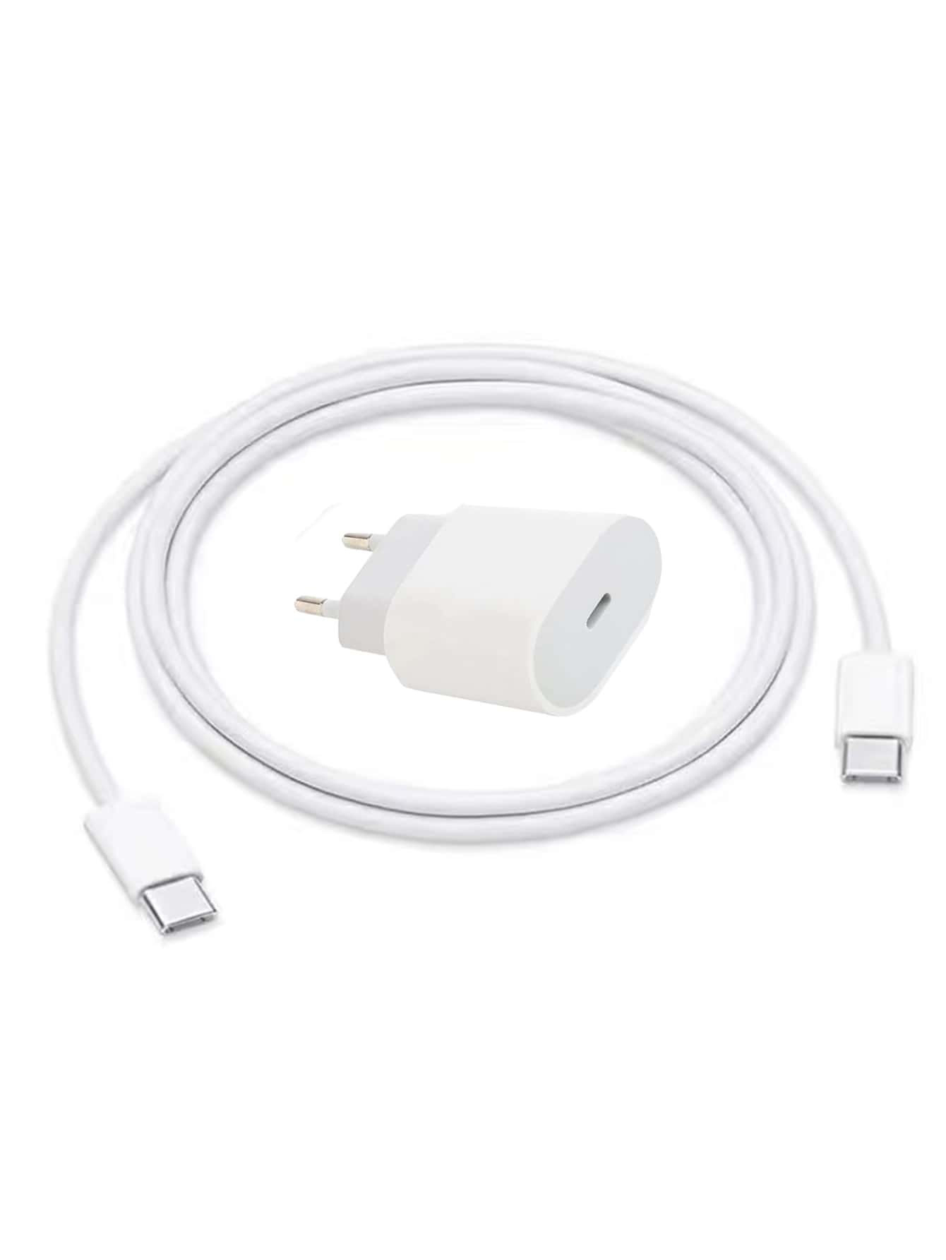 1 pieza cargador rápido cabeza & 1 pieza Cable de dato type C - Blanco - Ver 1