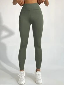 Yoga Futuristic Tummy Control Sports Leggings With Phone Pocket - Army Green - View 5