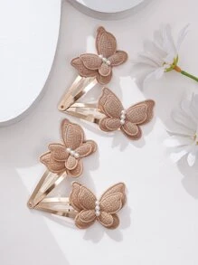 4入組小女童蝴蝶和人造珍珠裝飾髮夾 - 彩色 - 查看 2