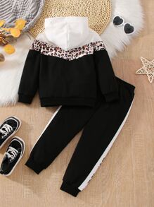 Bộ thời trang bé gái Sọc bên Khối Màu In hoa Báo Giải trí - Đen và trắng - Xem 2