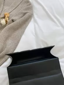 Fashion Quilted Crossbody Bag, PU Flap Shoulder Bag, Women's Casual Vegan Handbag & Purse Quilted Chain Decor Flap Square Bag - Black - View 3