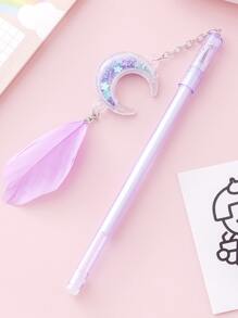 2入組羽毛圖案和月亮墜飾隨機中性筆 - 彩色 - 查看 2